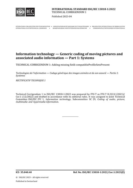 ISO/IEC 13818-1:2022/Cor1:2023