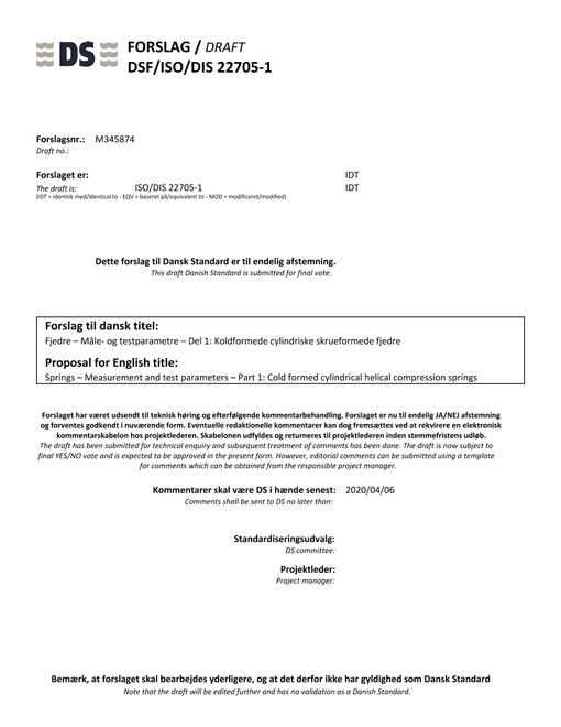 DANSK DSF/ISO/DIS 22705-1