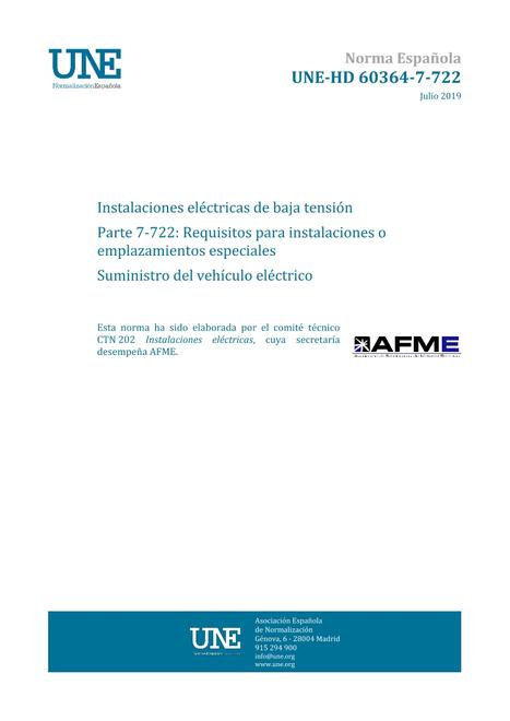 AENOR UNE-HD 60364-7-722