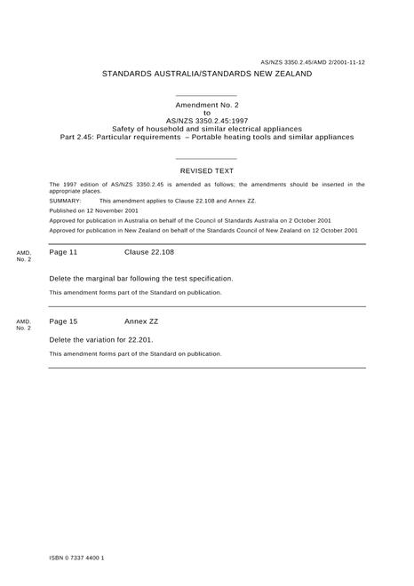 AS/NZS 3350.2.45:1997 AMDT 2