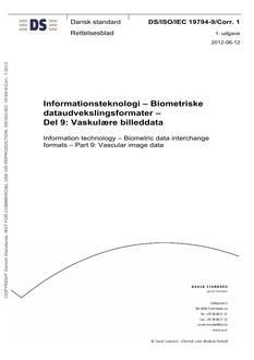 DANSK DS/ISO/IEC 19794-9/CORR. 1
