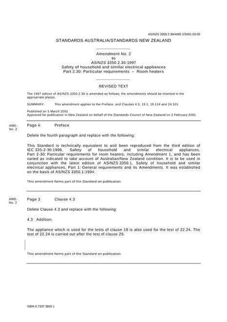AS/NZS 3350.2.30:1997 AMDT 2