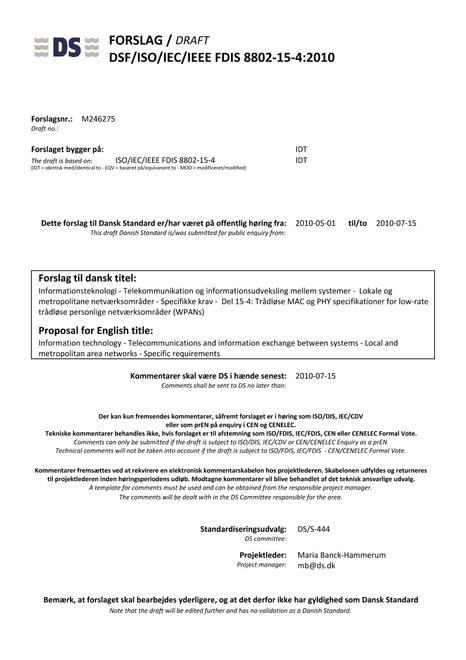 DANSK DSF/ISO/IEC/IEEE FDIS 8802-15-4