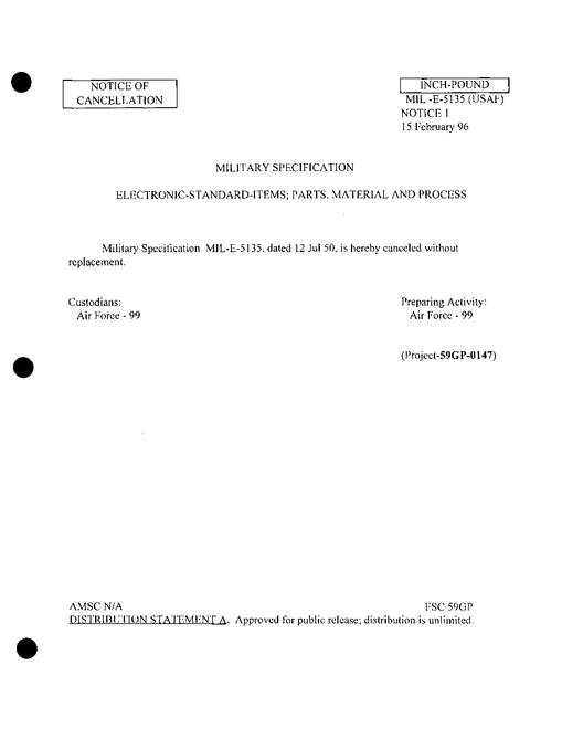 MIL MIL-E-5135 Notice 1 - Cancellation