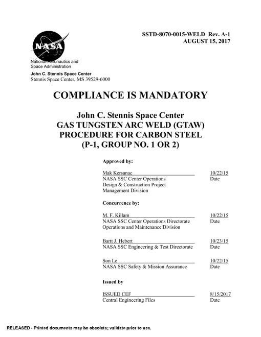 NASA SSTD-8070-0015-WELD Rev. A-1