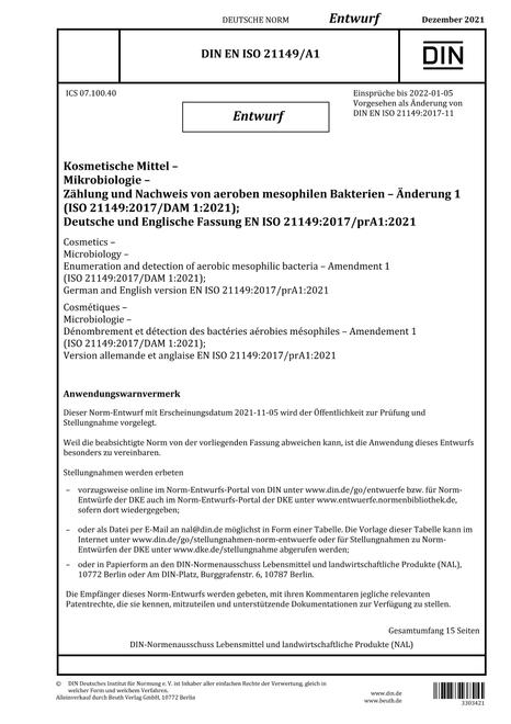 DIN EN ISO 21149/A1 - DRAFT