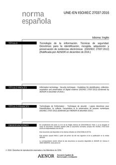 AENOR UNE-EN ISO/IEC 27037