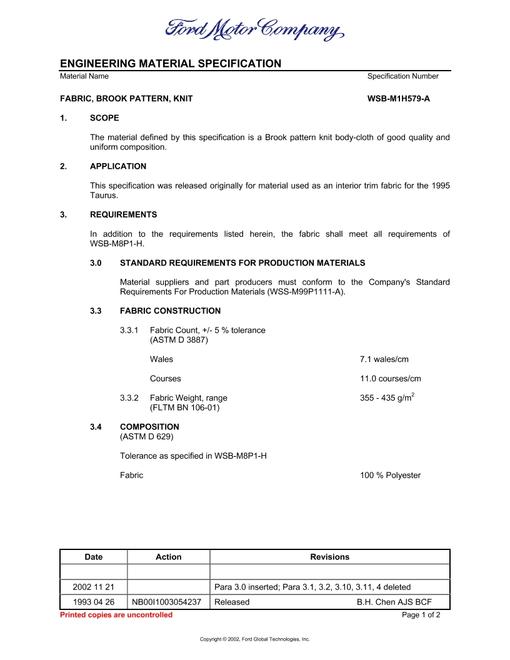 FORD WSB-M1H579-A