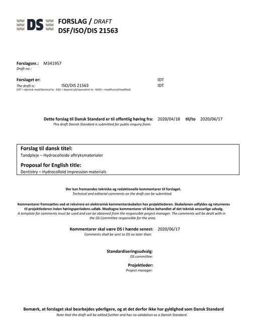 DANSK DSF/ISO/DIS 21563