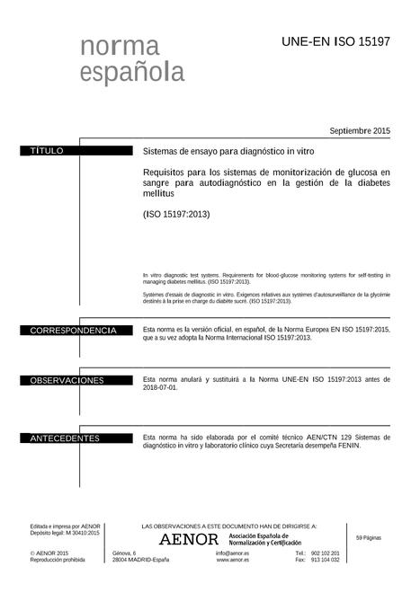 AENOR UNE-EN ISO 15197