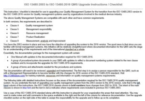 ISO 13485:2003 to 2016 QMS Upgrade Instructions Transition