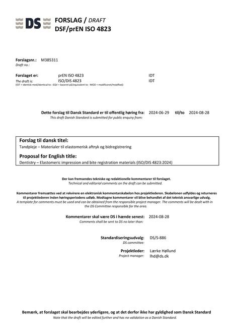 DANSK DSF/PREN ISO 4823