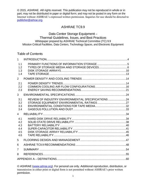 White Paper for Data Center Storage Equipment - Thermal Guidelines, Issues, and Best Practices