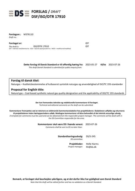 DANSK DSF/ISO/DTR 17910