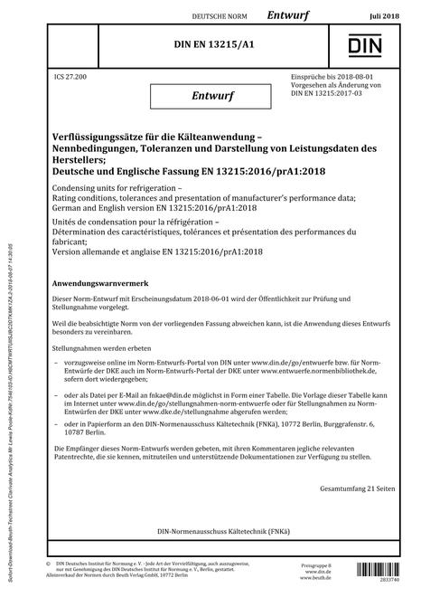 DIN EN 13215/A1 - DRAFT