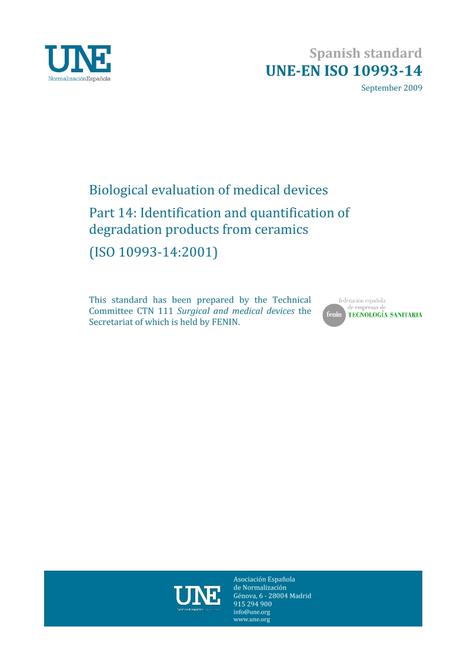 AENOR UNE-EN ISO 10993-14