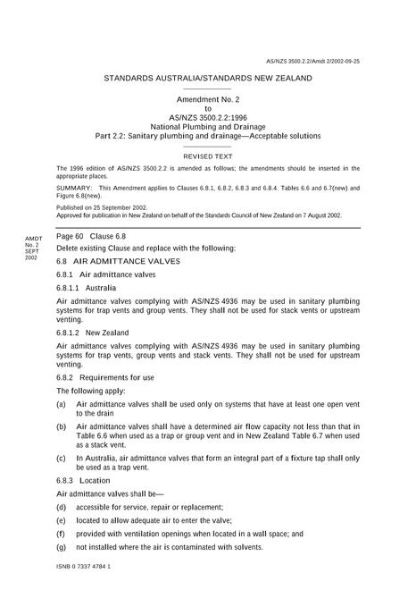 AS/NZS 3500.2.2:1996 AMDT 2