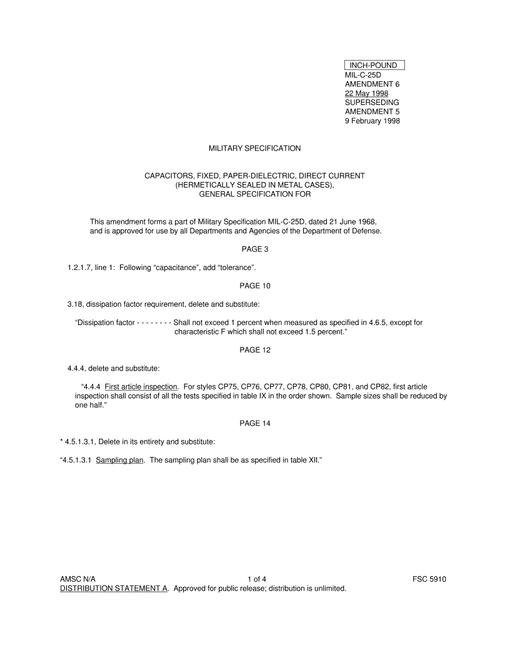 MIL MIL-C-25D Amendment 6