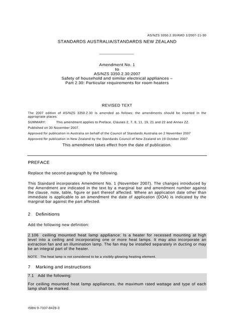 AS/NZS 3350.2.30:2007 AMDT 1