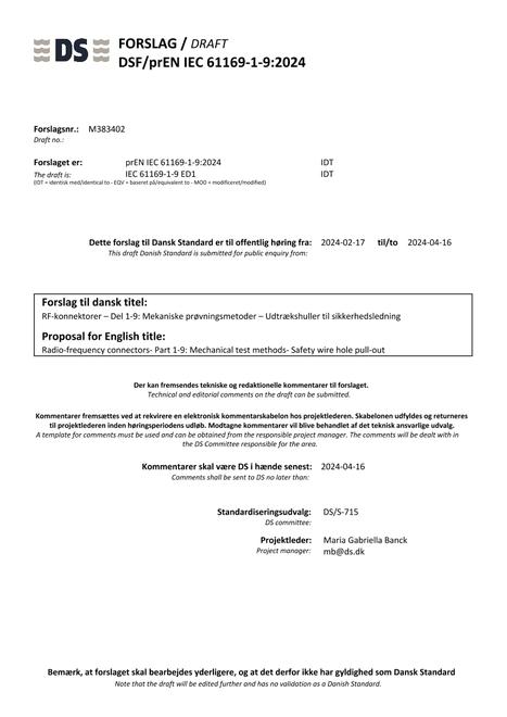 DANSK DSF/PREN IEC 61169-1-9
